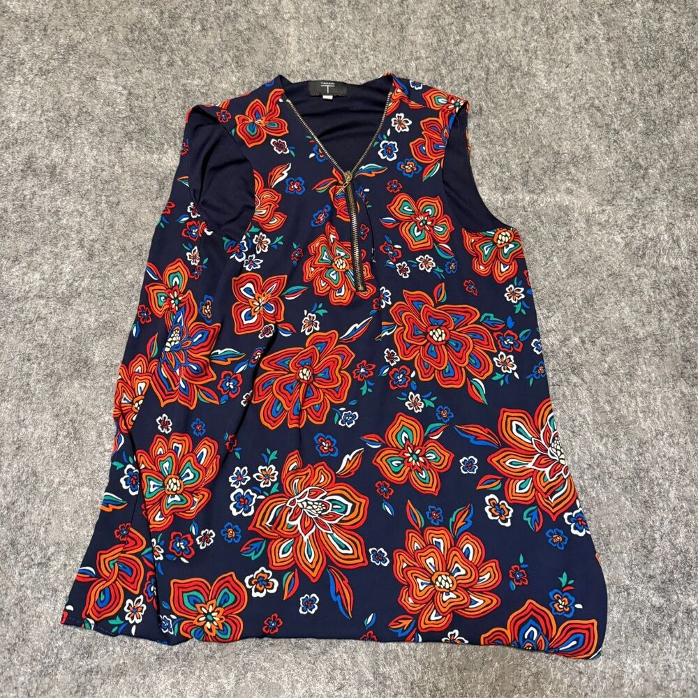 Tahari Womens Alanna Blouse Shirt Size M Floral Zip Front Neckline Chiffon